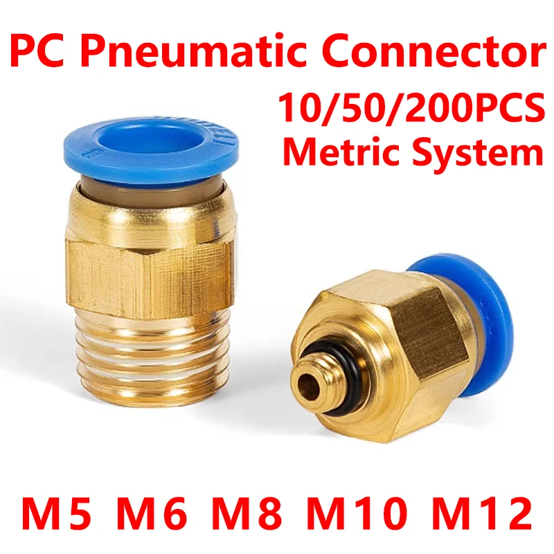 

PC Air Pneumatic Fitting Quick Connector PC4-m5 4-M6 4mm 6mm 8mm 10mm 12mm Male Thread 1/4 1/2 1/8 3/8 Compressed Hose Tube Pipe