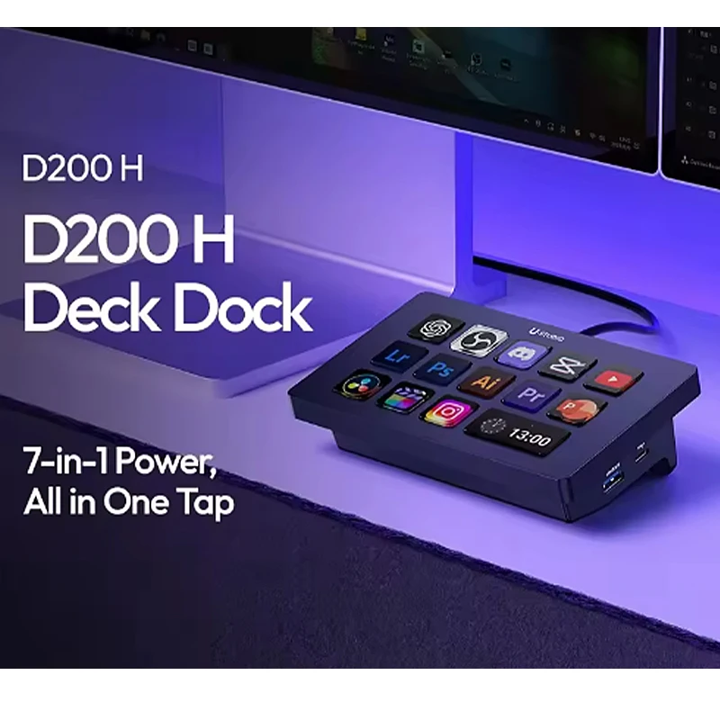 Ulanzi D200H Deck Dock Streaming Controller 7-In-1 One-Tap Visual Keyboard Creative Hub Customize Stylish Desk Lighting Control