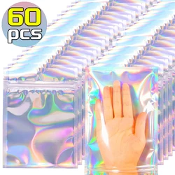 60-10PCS Laser Sealing Bags Plastic Holographic Candy Food Packaging Pouches Resealable Jewelry Necklace Storage Organizer Bag