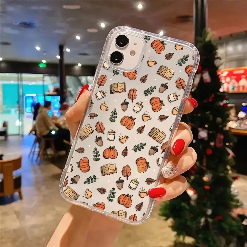 الخريف ديكور الخريف الجمالية واضح جراب هاتف آيفون 16E 11 15 14 13 12 برو ماكس XR XS X 7 8 زائد 16 غطاء ممتص للصدمات شفاف #3