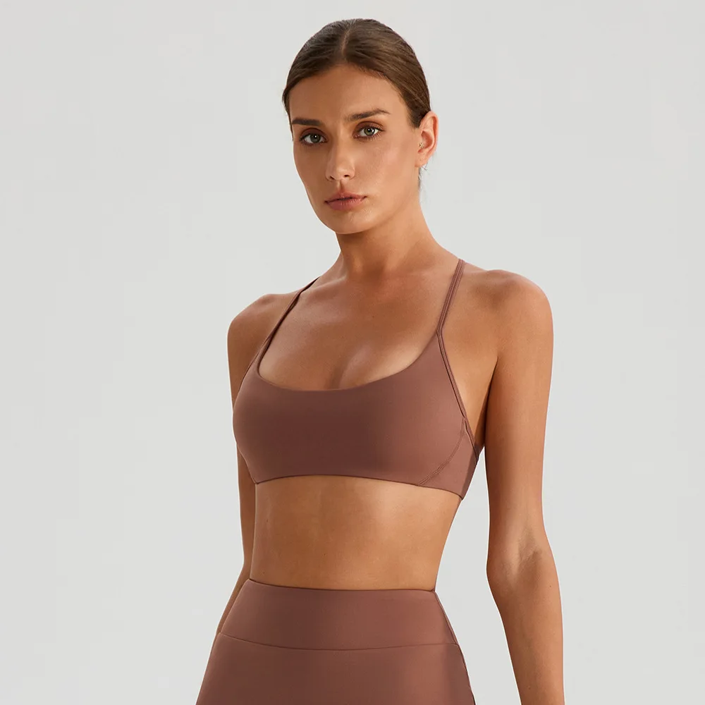 

Maxdutti Strap Backless Yoga Bra Nude Sensing Quick Drying Fitness Vest Shock-absorbing Gathering Yoga Sports Bra T-shirt Woman
