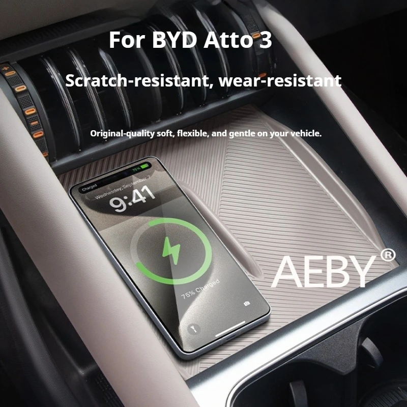

AEBY For BYD Atto 3 Smart Driving Edition 2022-2025 Non-Skid Silicone Pad,Phone Charging Protective Coaster Car Interior