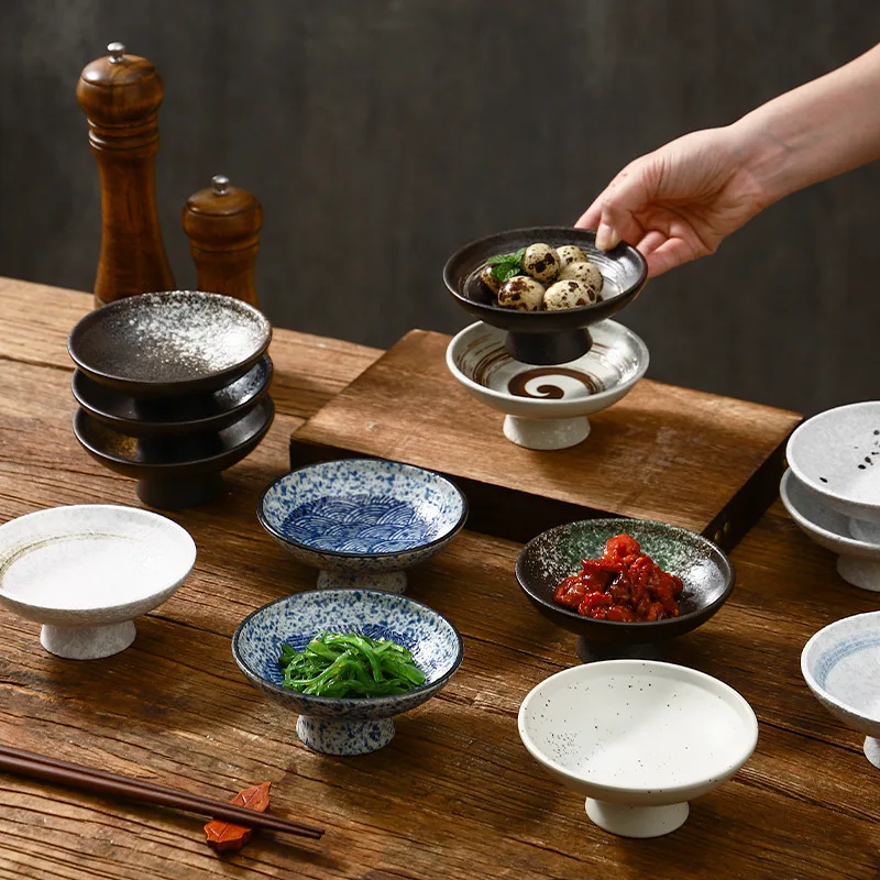 Yjq Japanese high-footed refreshment plate, kiln-changed fruit dessert ceramic plate, Chinese Zen fruit plate