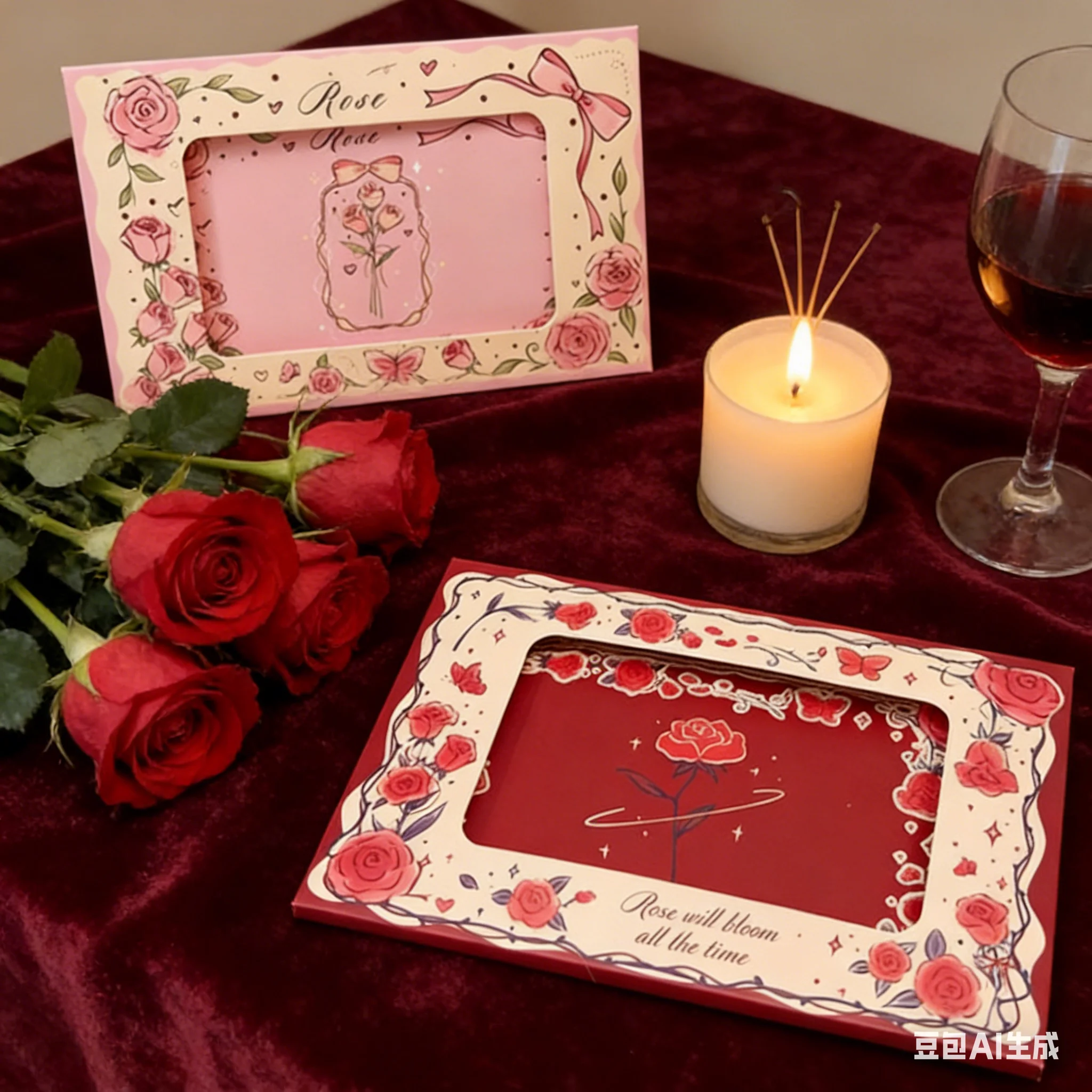4pcs Magic Flame Burning Rose Card Creative Heart-to-Heart Surprise Greeting Card for Anniversary Valentine's Day Wedding HBTY - view 2