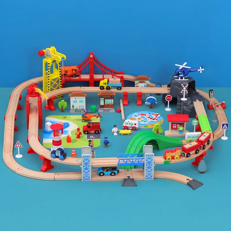 Coastal Town Traffic Rail Train Set Children Puzzle Rail Car Toy Track Set Compatible With Wooden Tracks And Electric Car PD32