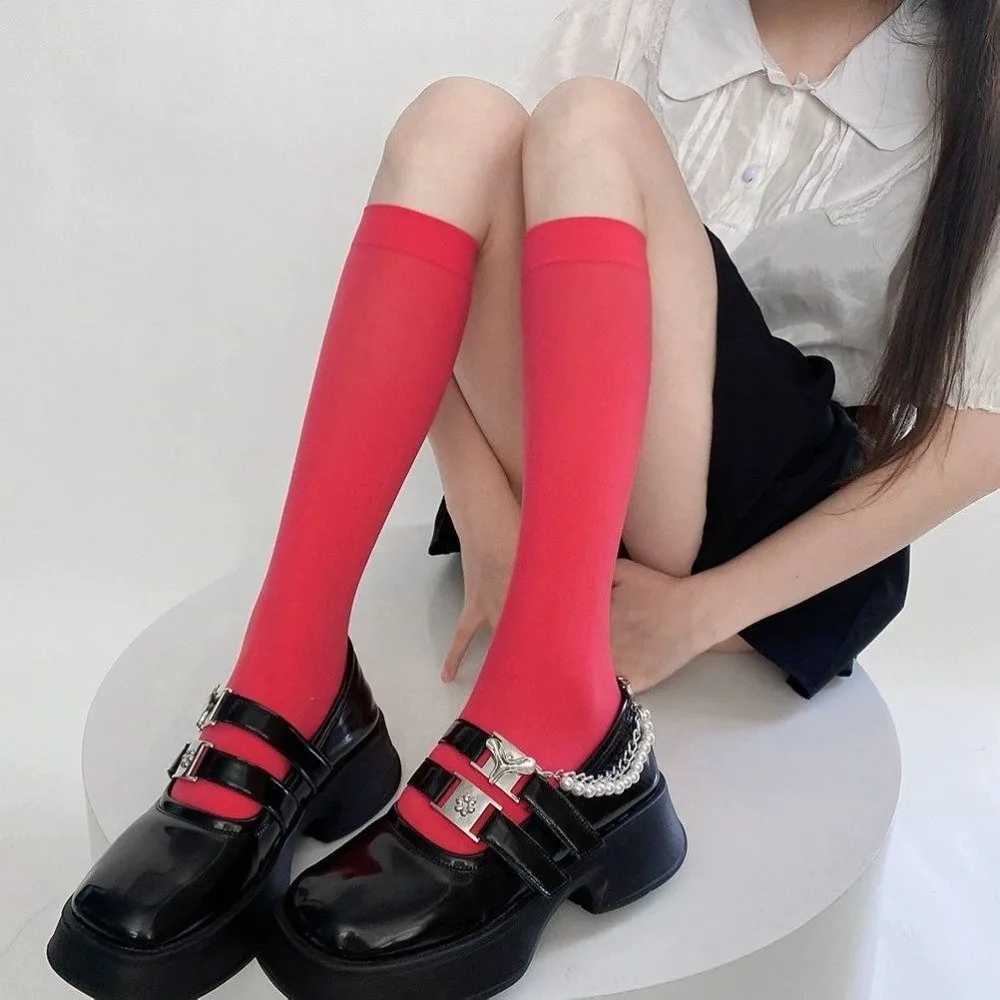 Korean Colorful Ladies' Stockings Thin Candy Color Middle Tube Socks Compression Socks Girls