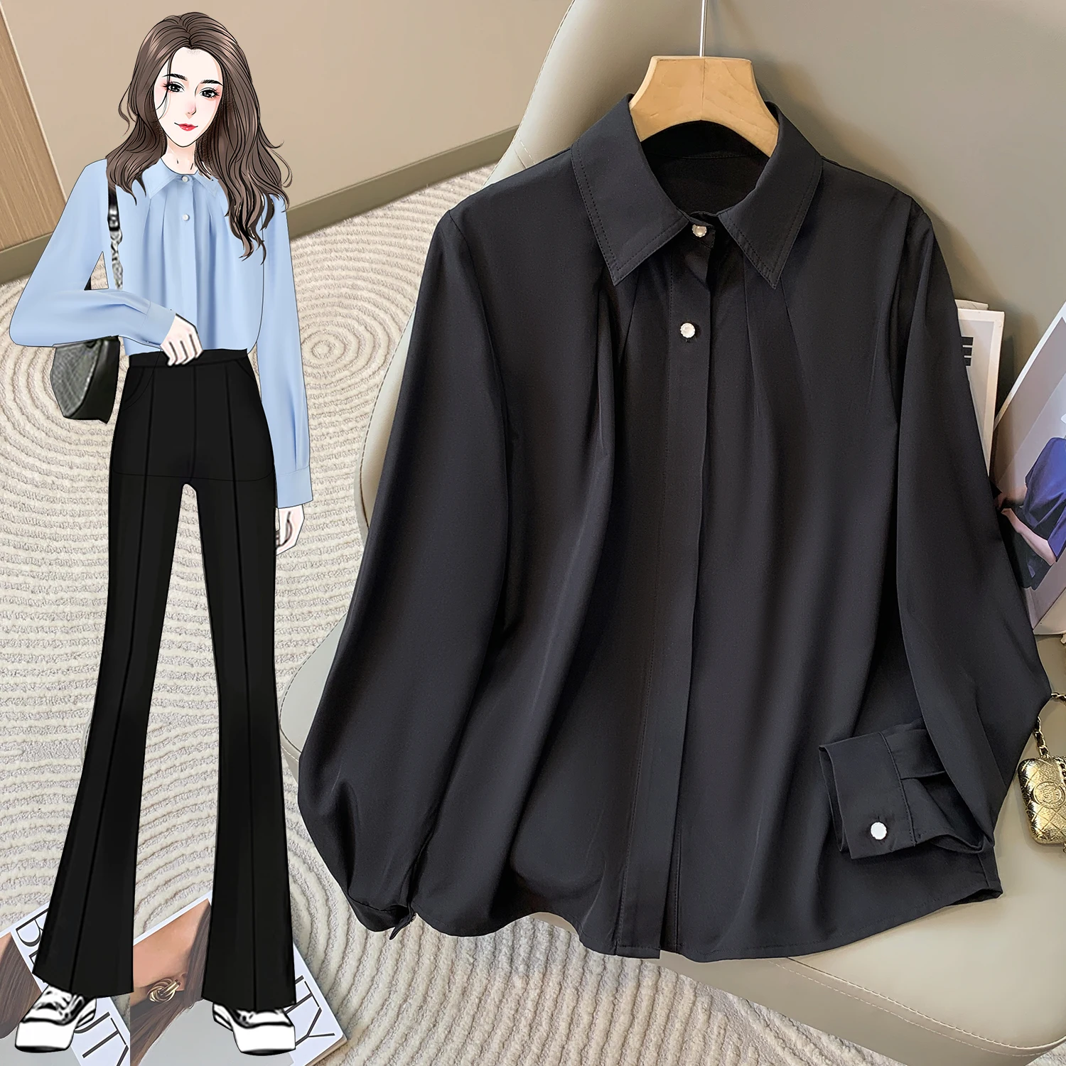 قمصان وبلوزات بمقاسات كبيرة للنساء لربيع 2025 قميص جديد بأكمام طويلة ملابس عمل مكتبية للسيدات قميص أنيق بلوزة نسائية