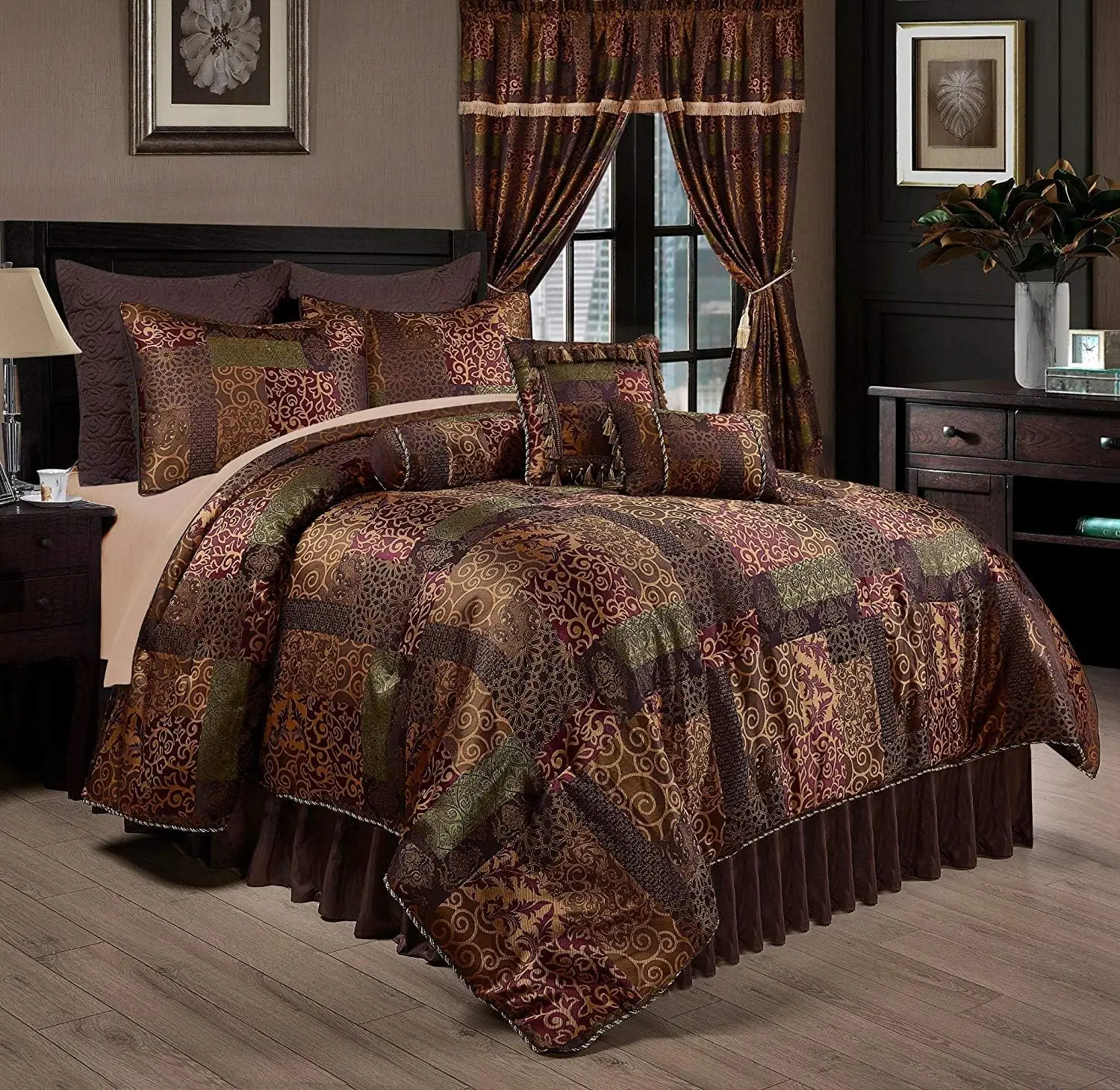 

Amelia 9-Piece Floral Jacquard Patchwork Comforter Set, Multi-Color