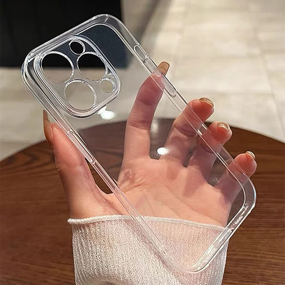 تعزيز التكلفة الفاخرة شفافة سيليكون لينة القضية آيفون 16 15 14 13 12 برو ماكس زائد البسيطة رقيقة واضحة الغطاء الخلفي قذيفة بولي يوريثان