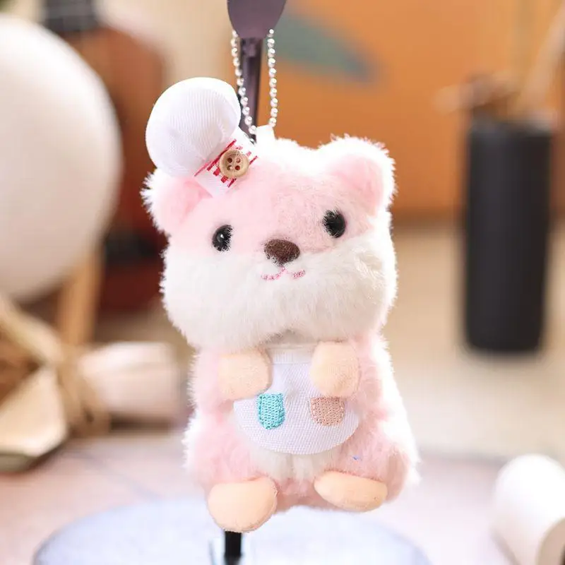13cm Chef Hat Hamster Plush Keychain Little Mouse Stuffed Doll Keyring Cartoon Plush Toys Backpack Hanging Decoration Bag Charm