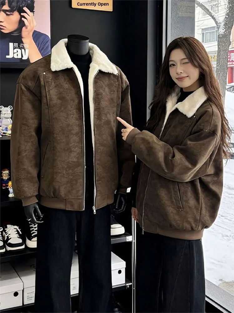

Утепленная мужская хлопковая куртка с воротником из овечьего бархата, зимняя, теплая, повседневная, однотонная, с дизайном по крою плеч
