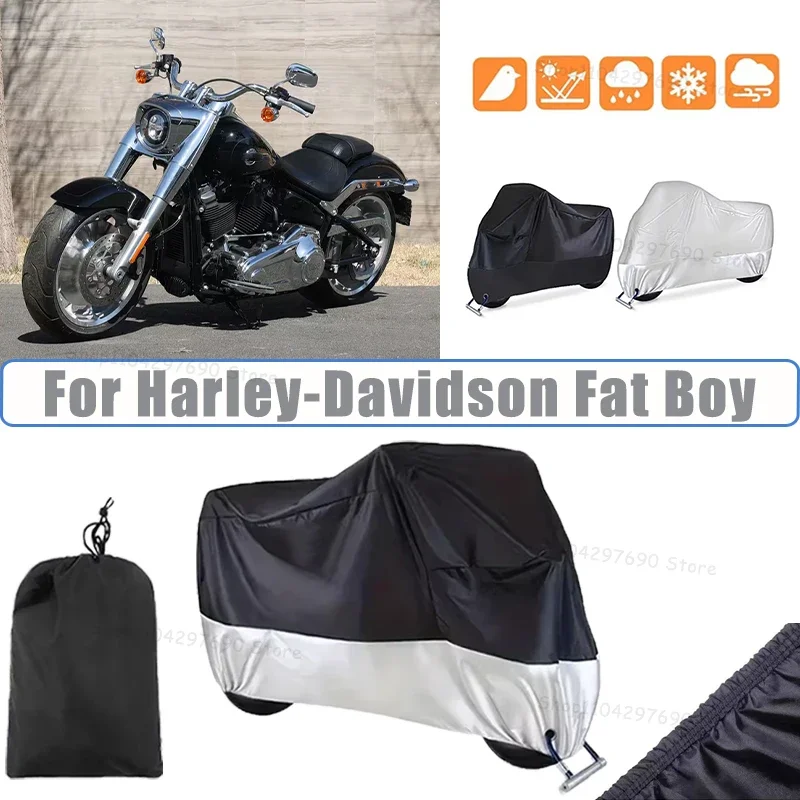 210D Oxford Motorcycle Cover Waterproof All Season UV Protection For Harley-Davidson Fat Boy Anti-Tear Windproof Motorbike Cover