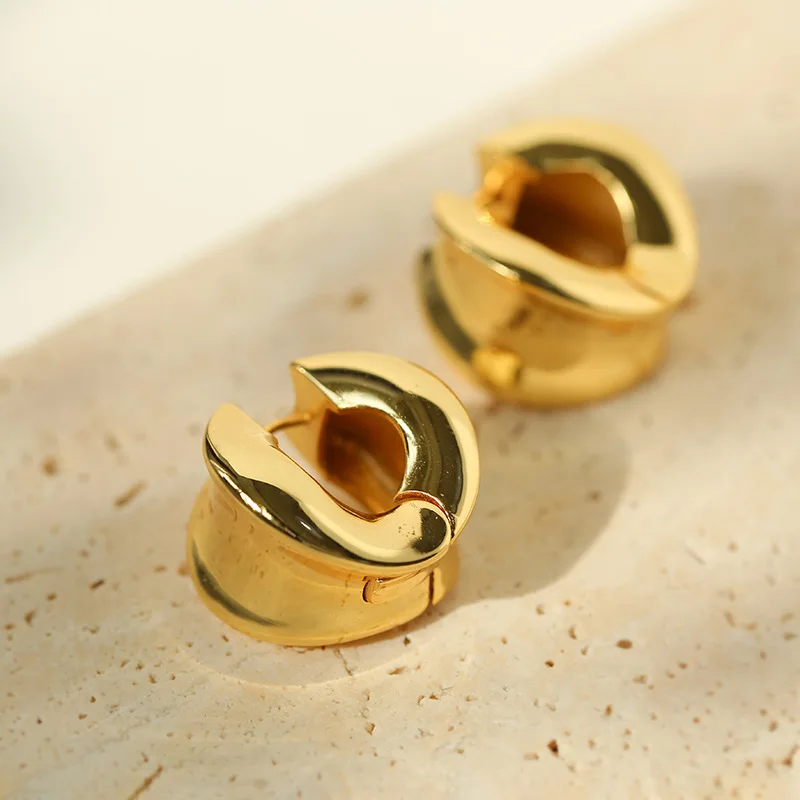Brass With 18K Geo Hoop Earrings Women Jewelry Punk Party T Show Gown Runway Trendy  Korean Japan Israel INS