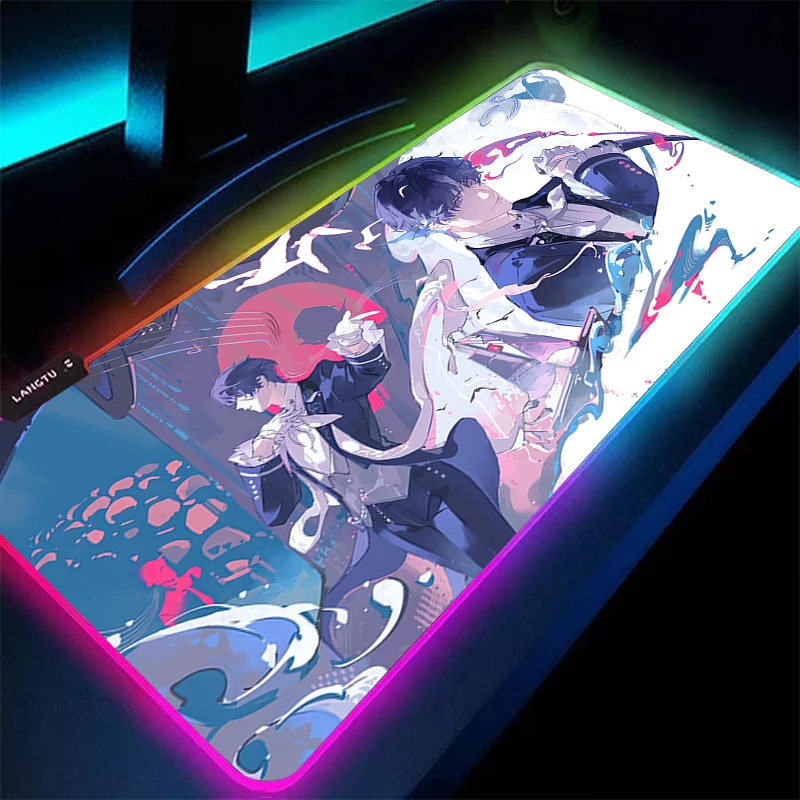 Alfombrilla de ratón para Gamer, alfombrilla para teclado LED PC Love And Deepspace Rafayel, alfombrilla para ratón de escritorio, Tapis de goma para Souris Gaming RGB, alfombrilla para ratón de Notbook