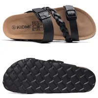 Shevalues Women's Cork Footbed Sandals with Arch Support Slip-On Beach Slippers Fashion Leather Sandals With Adjustable Buckle - Image 2
