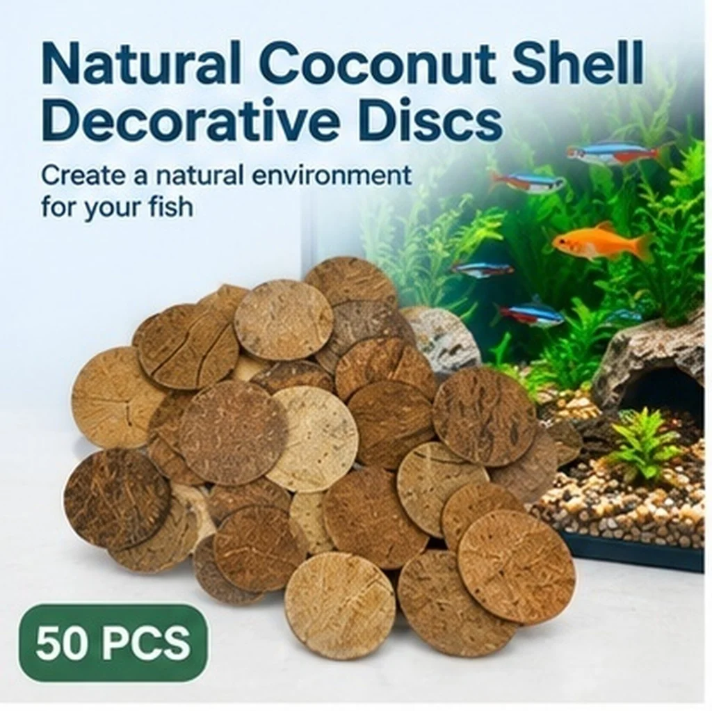 50Pcs Mos Round Discs Natural Coconut Shell Chips Fish Tank Decoration Aquarium Ornament Rustic Landscape Supplies DIY Nature