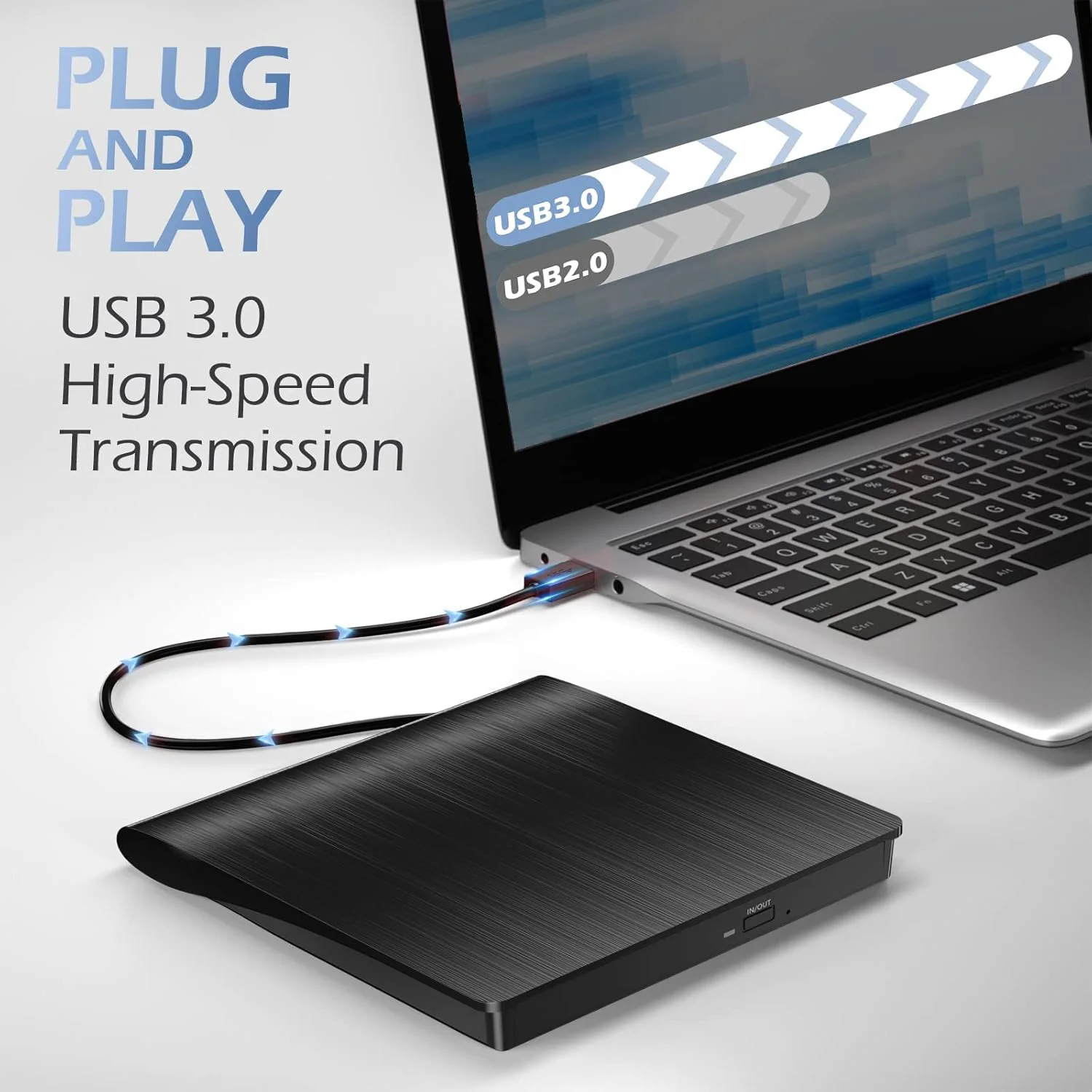 

Внешний привод CD/DVD, USB 3.0 CD DVD-плеер, портативный +/-RW записывающее устройство CD ROM, записывающее устройство, дубликатор дисков для ноутбука, настольного ПК