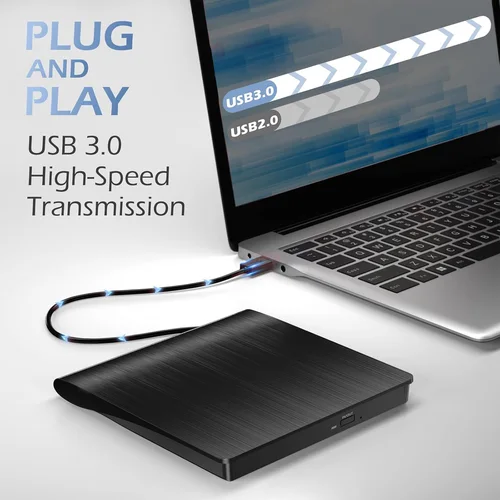 Unidad de CD/DVD externa, reproductor de CD DVD USB 3,0, grabador portátil +/-RW, lector de CD ROM, duplicador de disco para ordenador portátil y de escritorio