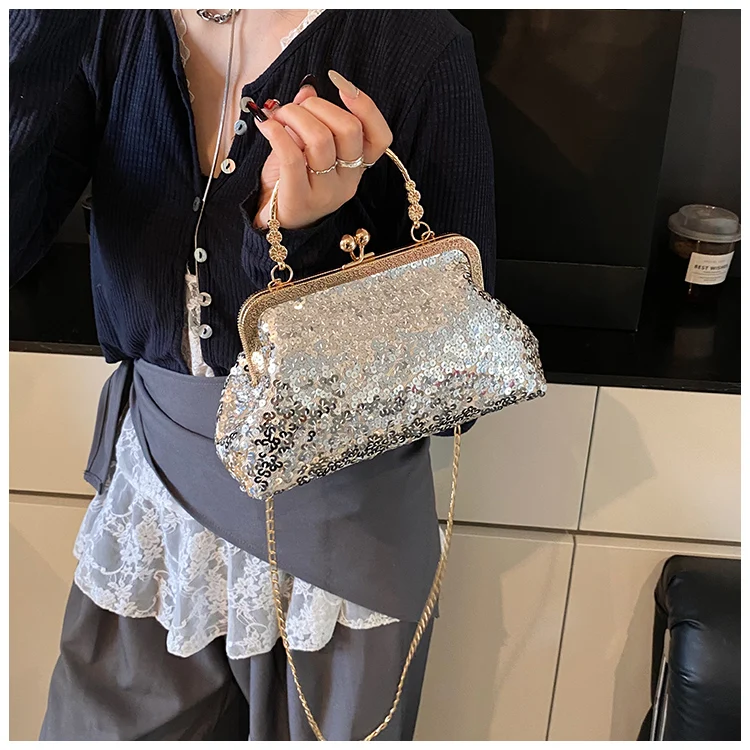 Bolso de mano con lentejuelas brillantes para mujer, estilo celebridad, para noche, con bolsillo para móvil y pintalabios, vi...