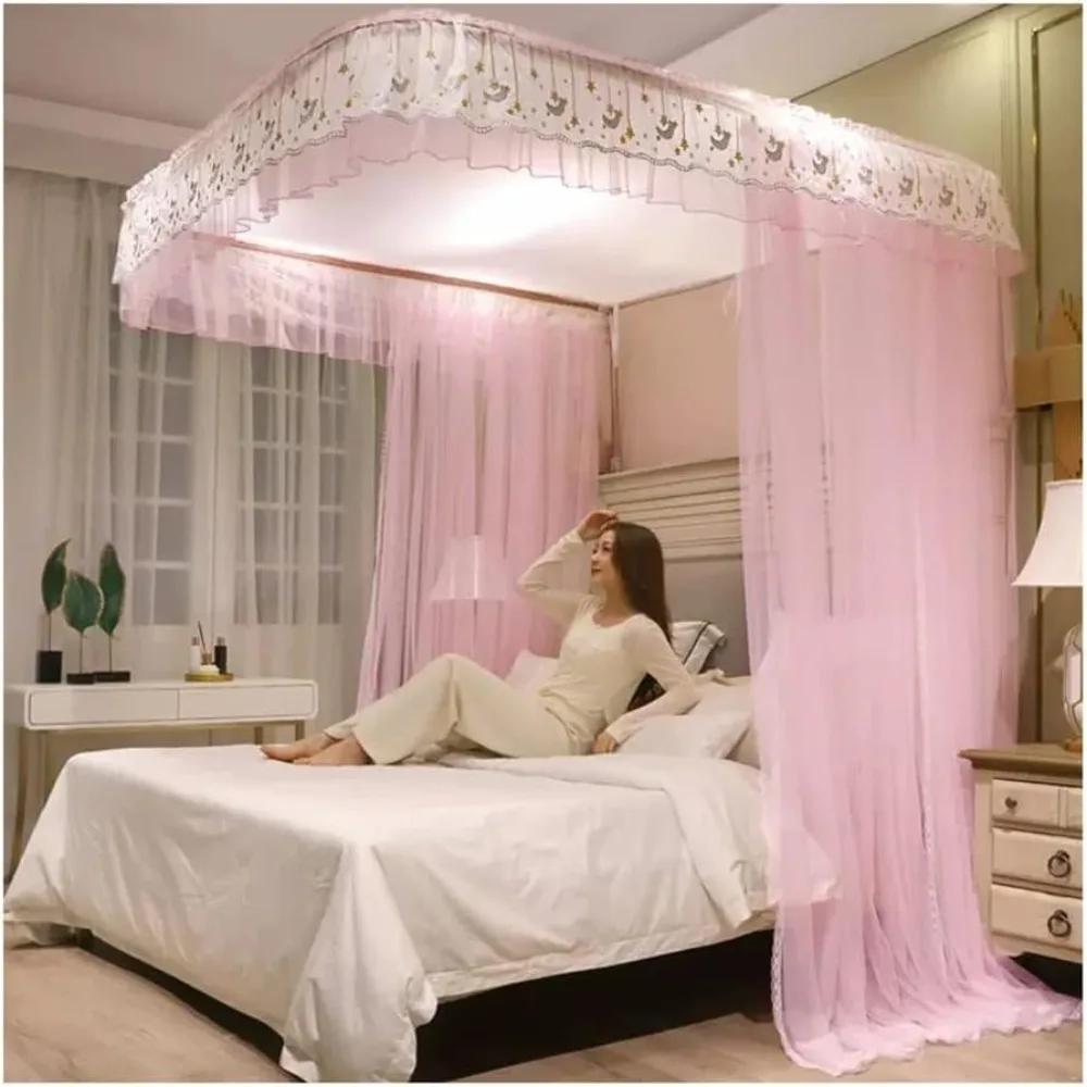 

Bed Canopy Mosquito net, Romantic Bed Curtain Suitable for Single and Double beds, with U-Shaped Support/Simple Installation (Co