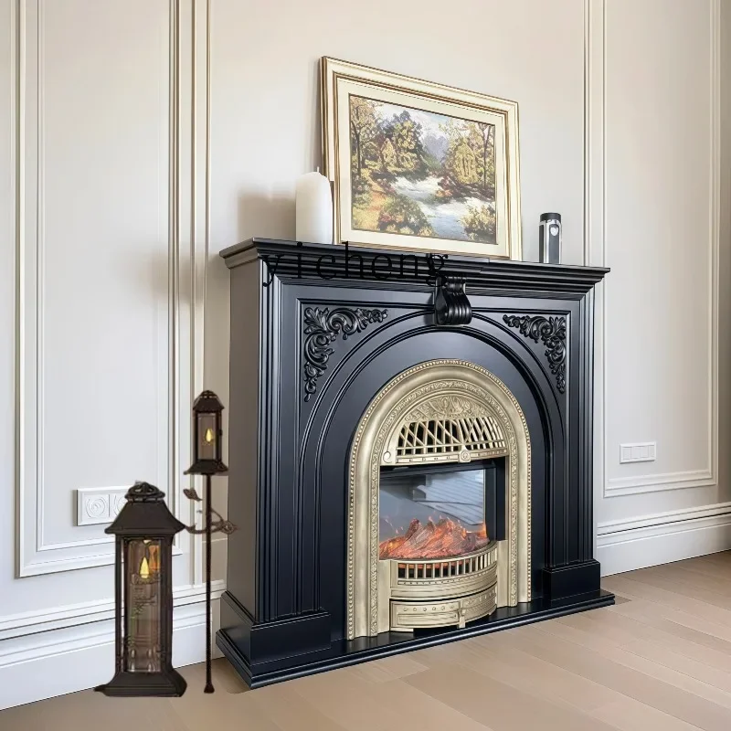 D17-2retro Solid Wood Fireplace Cabinet Entrance Decoration Living Room Simulation Fire Fireplace TV Cabinet
