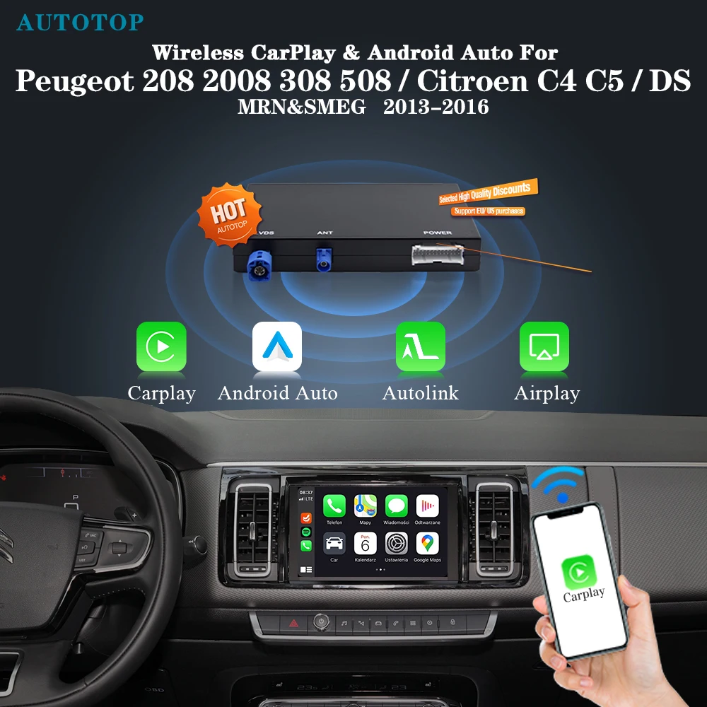 AUTOTOP Draadloze Carplay Box voor Peugeot Citroën SMEG MRN Picasso C4 C5 DS4 DS3 308 508 208 3008 Android Auto Mirrorlink Camera - afbeelding 2