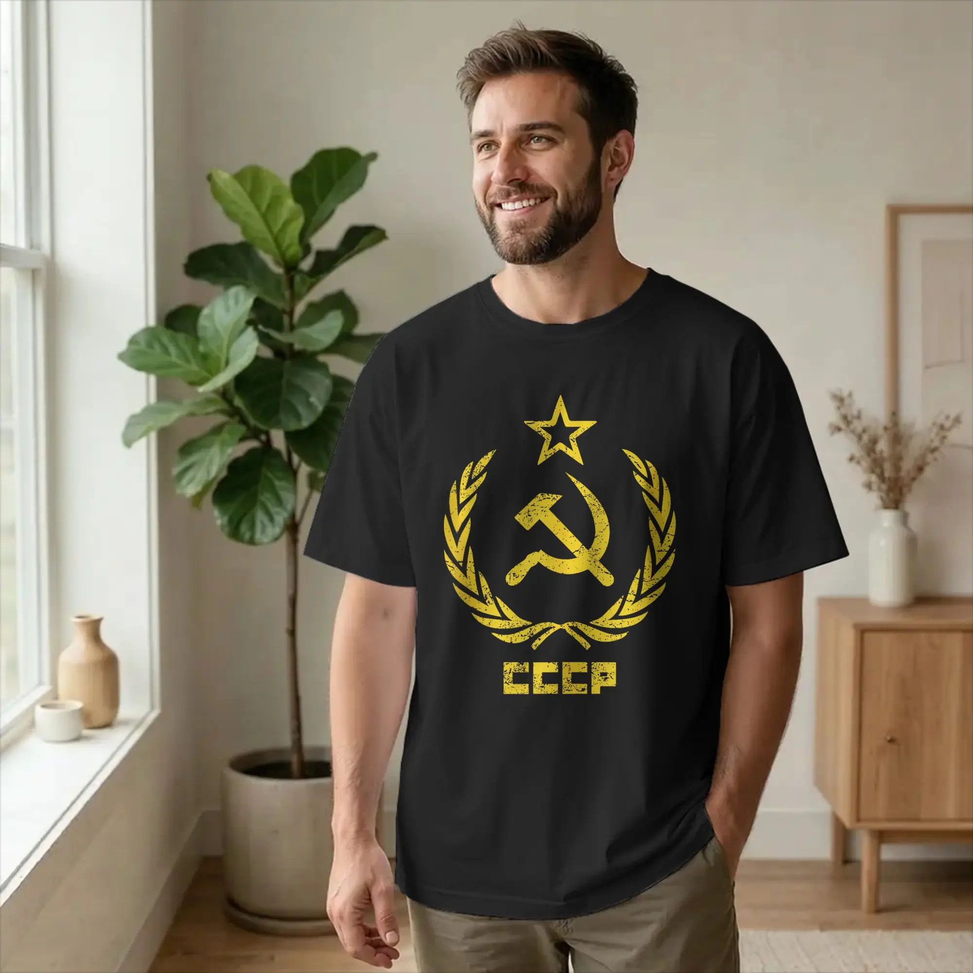 Hammer Sickle Soviet Union CCCP T Shirt Men Cotton Creative T-Shirt Round Neck USSR Russian Tee Shirt Short Sleeve merch Print