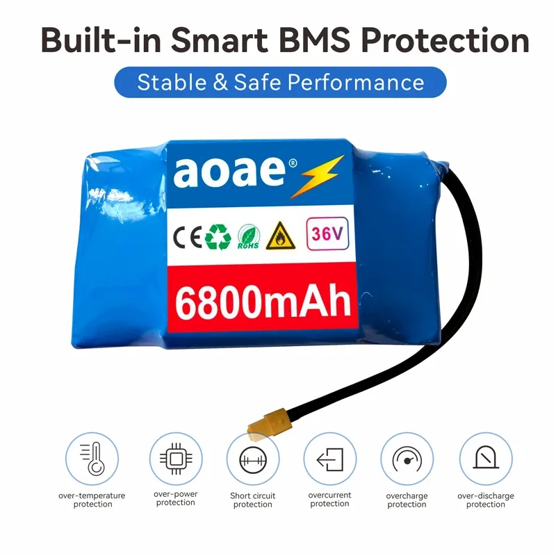 36V Lithium-Ion Battery 12Ah 18650 Grade-A Cells, Built-in BMS, XT60 Connector for Self-Balancing Scooter Hoverboard Unicycle