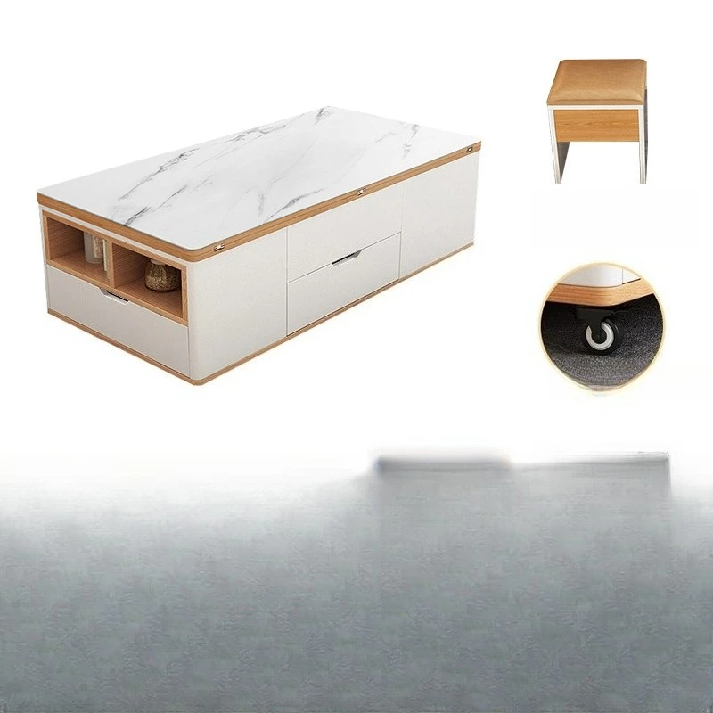 

Multifunctional rock slab lifting coffee table dining table integrated dual-purpose small apartment household living room
