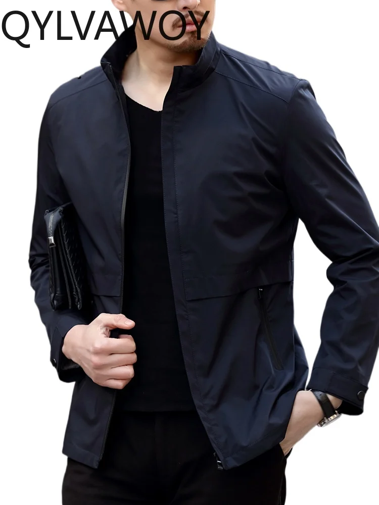 

QYLVAWOY 100%Polyester Spring Autumn New Business Casual Men's Middle-Aged Elderly Lightweight Outerwear Versatile Jacket LJ2200