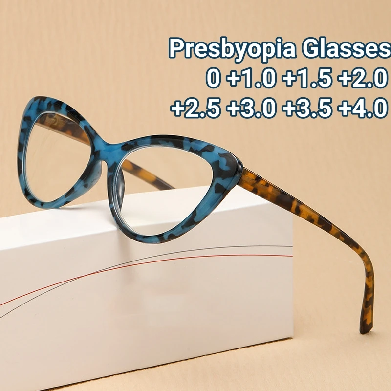 

2024 New Fashionable Cat Eye Presbyopia Glasses Trendy Middle Reading Glasses Blue Light Blocking Eye Protection Eyewear