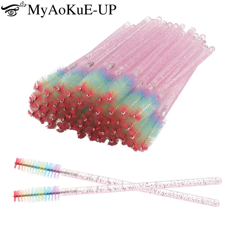 50pc Disposable Crystal Eyelash Brush Eyebrow Comb Spoolie Brushes Mascara Wands Eyelashes Microbrush Lash Extension Makeup Tool