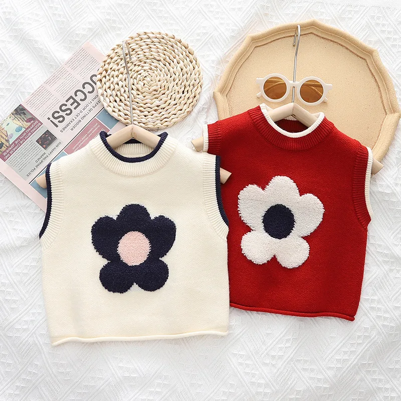 

Sweater Vest Girl Lovely Sleeveless Knitted Sweaters Vests Nice Floral Preppy-style Simple Chic Loose All-match Pullover