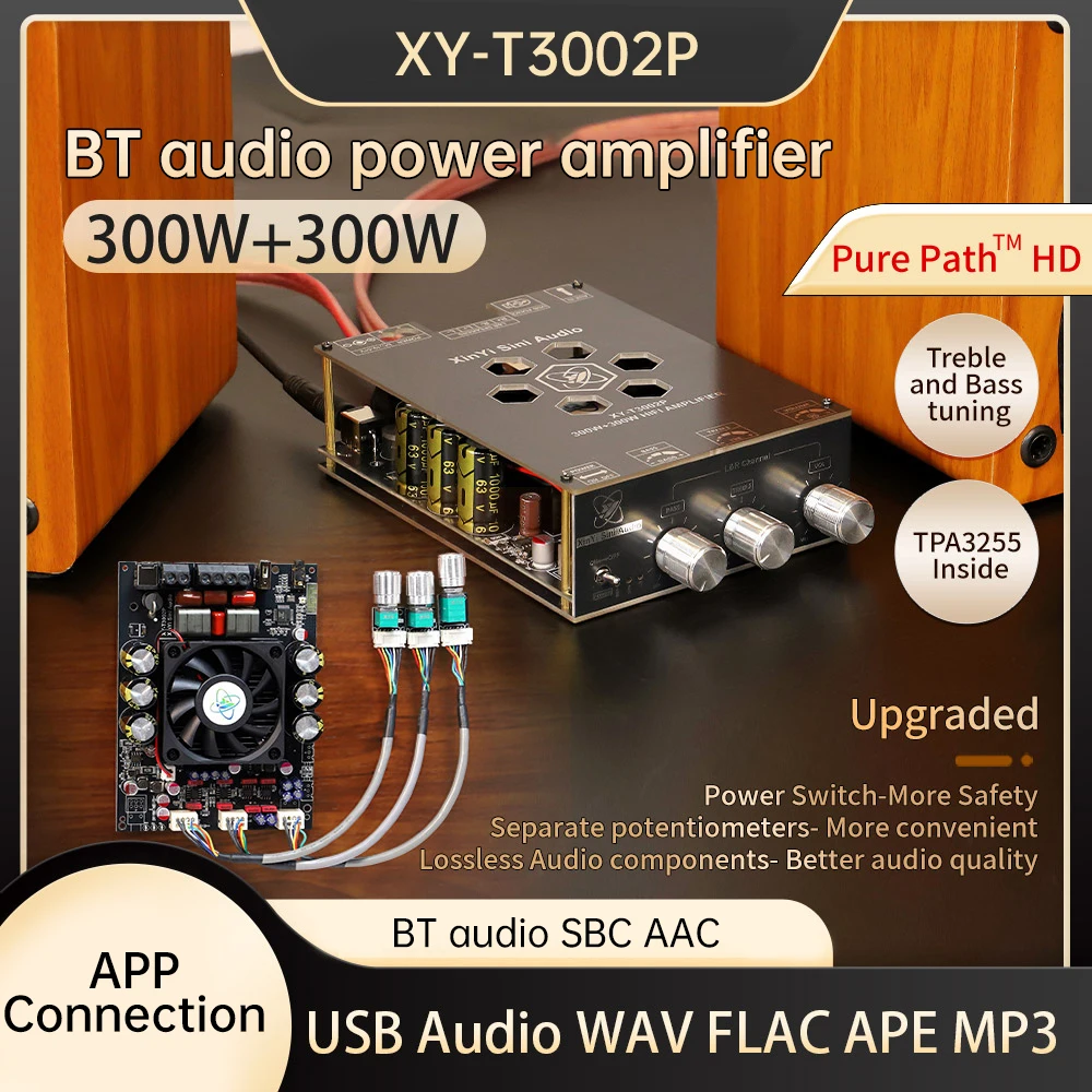 

Upgraded 300W+300W Bluetooth Digital Sound Power Amplifer Board XY-T3002P TPA3255 300W*2 Stereo Low Noise HIFI Audio Amplifers