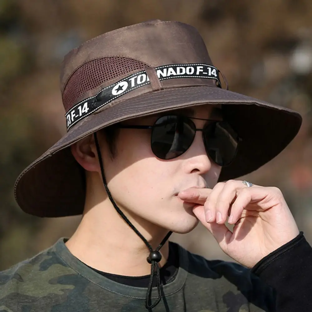 1Pcs Summer Men Bucket Hat Outdoor Beach Fishing Wide Brim UV Protection Cap Hiking Sombrero Camping Gorro Sun Hat