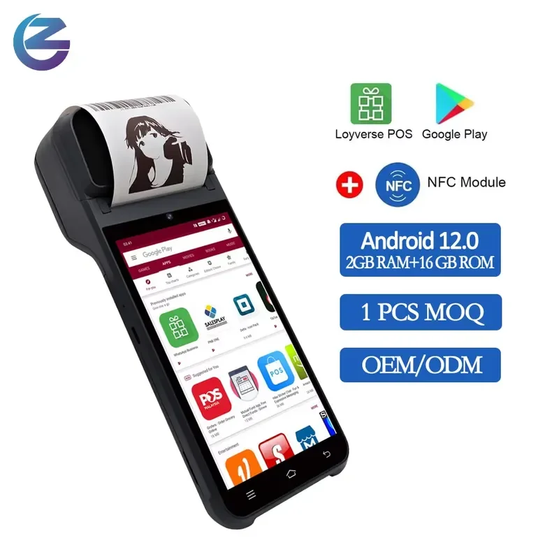Z92 5.5 Inch Touch Screen Barcode Scanner NFC Reader Android 8.0 Smart POS System Terminal with Thermal Receipt Printer