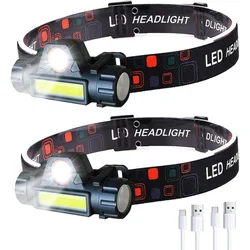 1pcs Rechargeable Fishing LED Headlamp Camping Headlight XPE COB Work Light 2 Lighting Modes With Tail Magnet Detachable