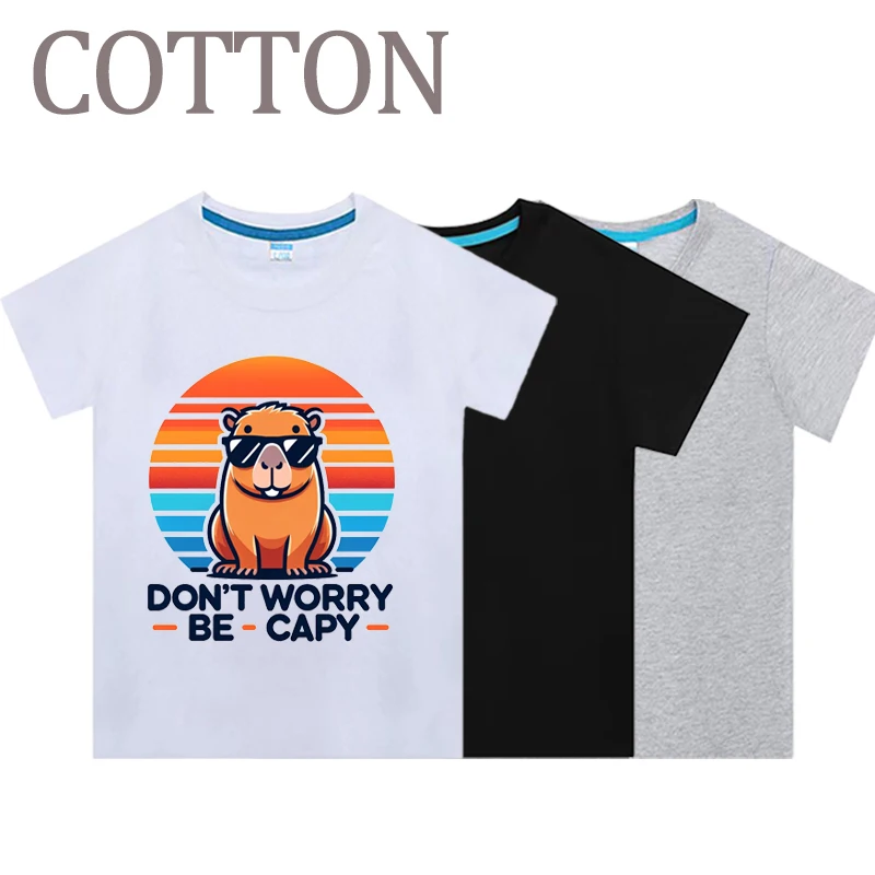 Capybara Dont Be Worry Be Capy para niños y niñas, camiseta estampada geométrica de manga corta, Camiseta de algodón