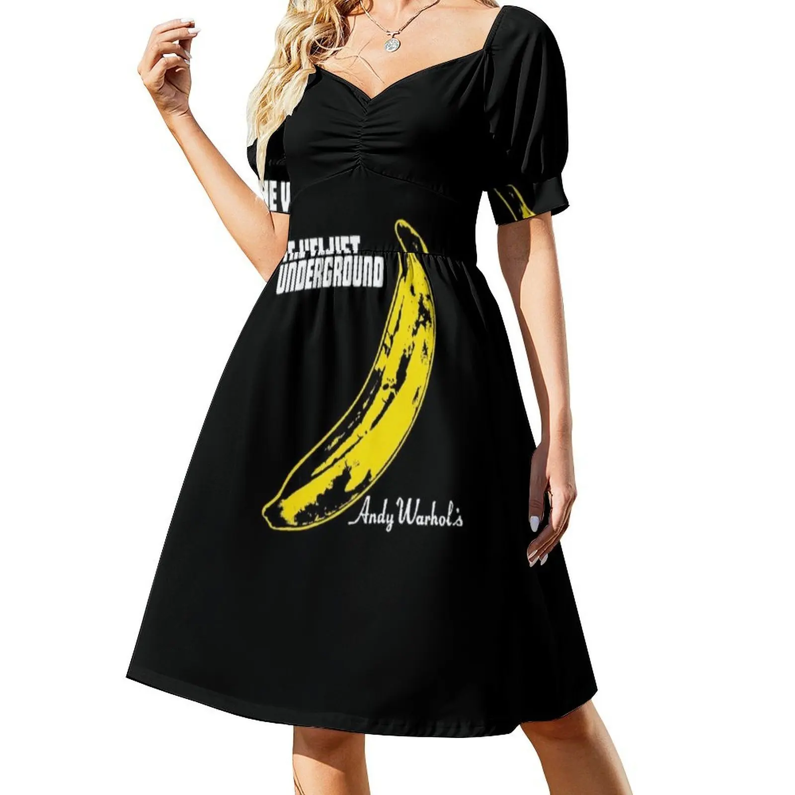 فستان Velvet Underground Gif للمعجبين بخط عنق على شكل قلب فستان أنيق للحفلات الصيفية للنساء مروحة Gif مخملية تحت الأرض #2