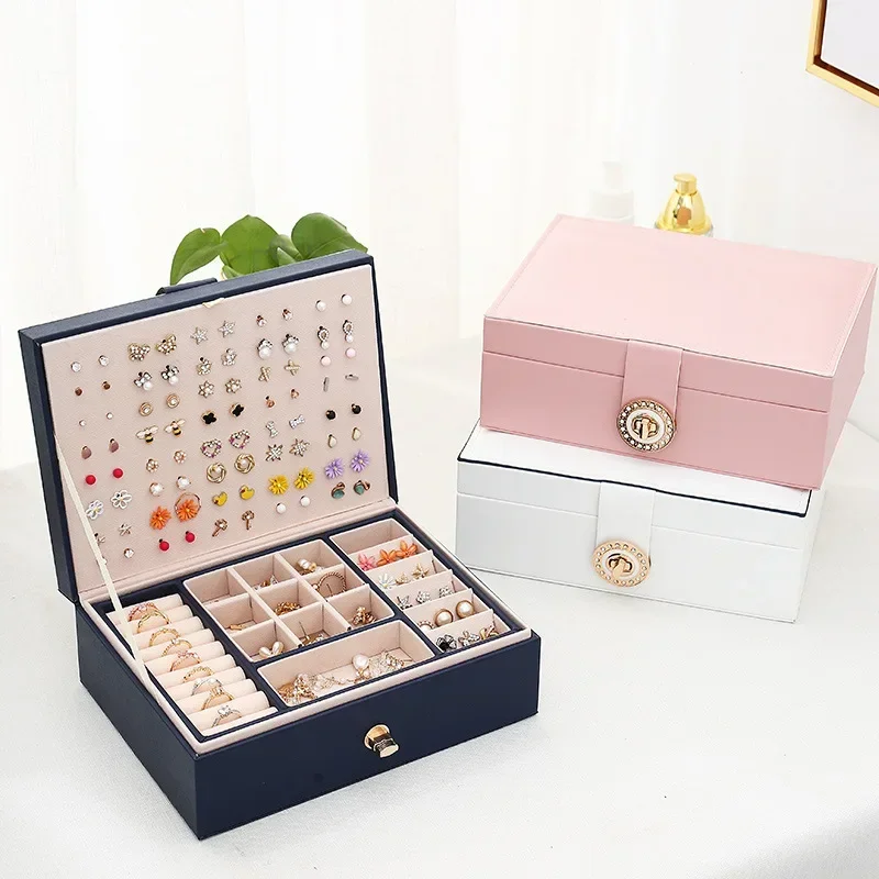 

PU Leather Jewelry Organizer Box for Earrings Jewelry Storage Case Rings Necklaces Display Holder with Nice Lock Gifts for Women