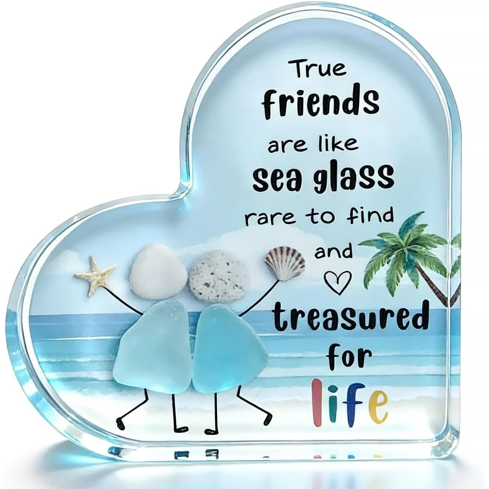 True Friends Are Like Sea Glass Heart‑Shaped Acrylic Plaque, Beach‑Style Friendship Keepsake Gift