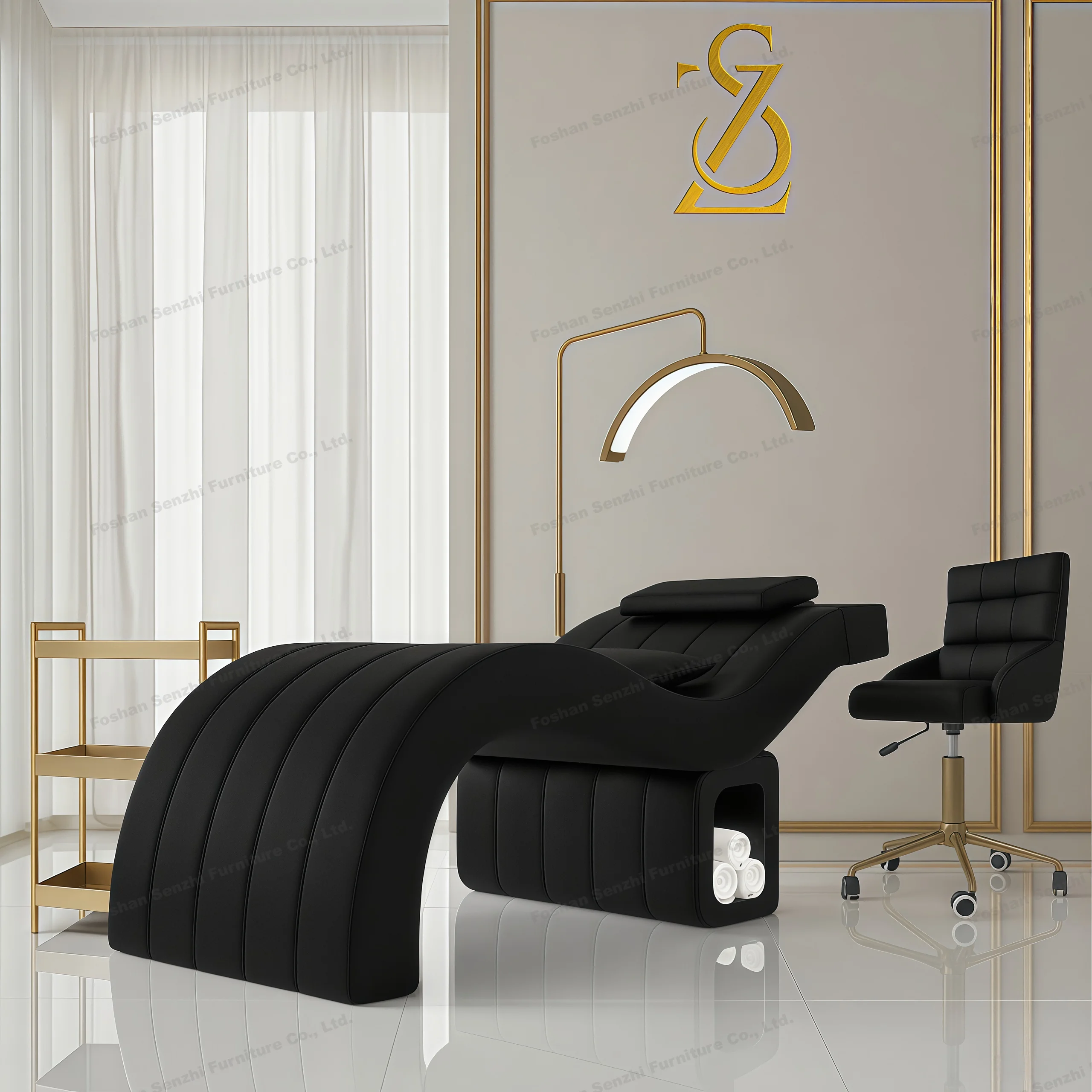 

Modern Bed with Curved Eyelash Bed Black Leather Eyelashes Beauty Salon Special Beauty Lash Bed