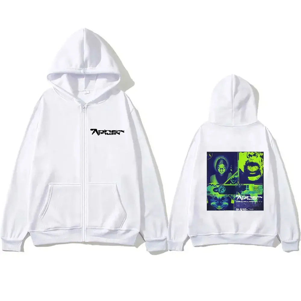 Aphex Twin Grafische Rits Hoodie Mannen Vrouwen Kleding Casual Vintage Hoodies Unisex Mode Elektronische Muziek Zip Up Jasje
