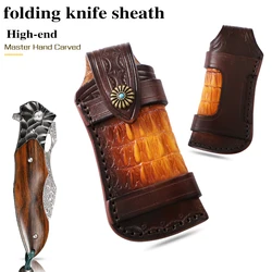 Beautifully hand stitched and engraved vegetable tanned leather folding knife universal sheath pocket knife cover leather sheath