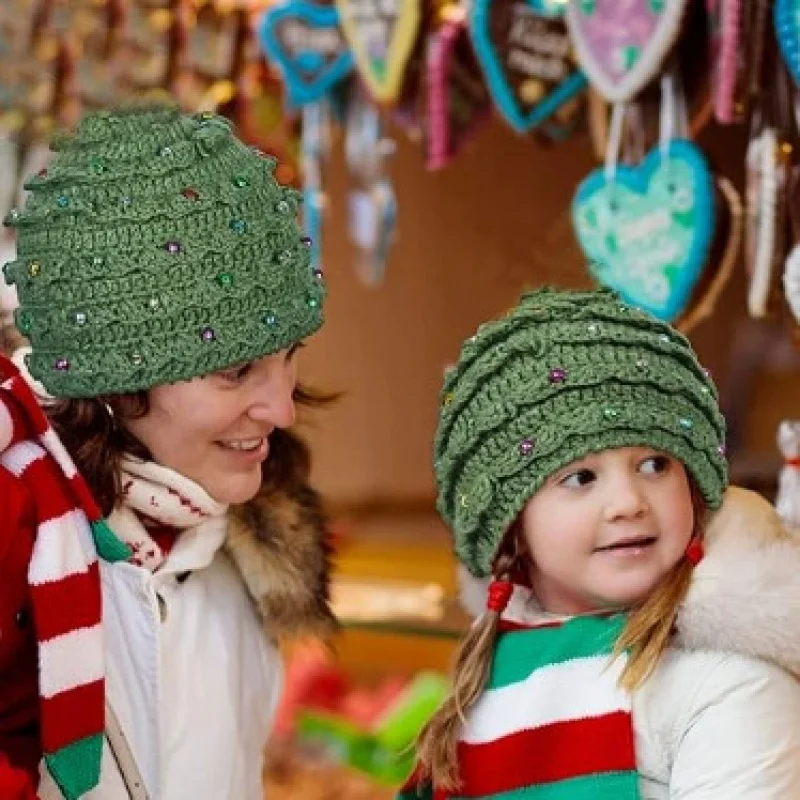 

Dad Mom Daughter Son Handmade Knitted Christmas Hat for Family Matching Clothes Outfits Adult Kids Creative Party Warm Wool Cap