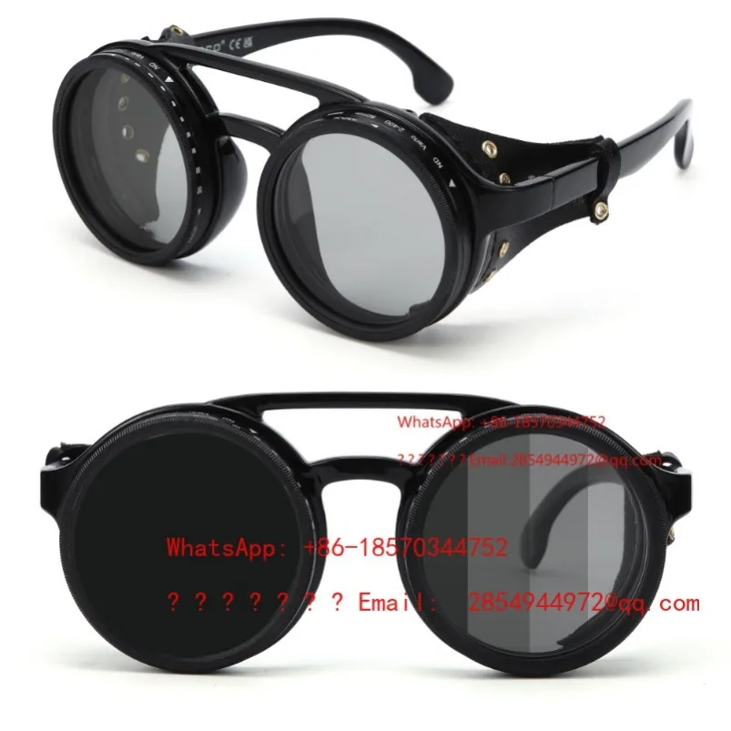 2026     Handmade ND9 Dimmable Sunglasses, Retro Punk Circular Polarized Driving Sunglasses