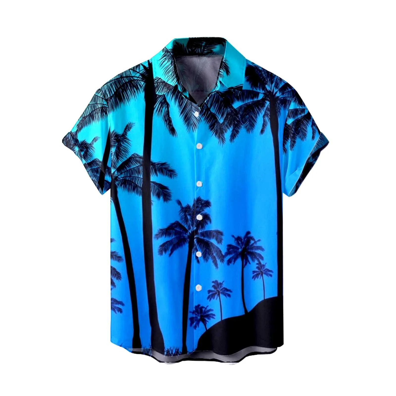 Hawaiian Seaside Coconut Sunset Print Men's Shirts 2024 Summer Short Sleeved Lapel Beach Vacation Casual Button Up Clothing Tops