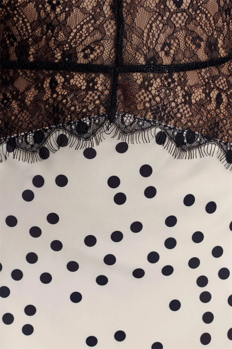 Mozision Polka Dot Rückenfreies Sexy Maxikleid Damen Kleid Elegantes Patchwork Spitze Neckholder Tiefer V-Ausschnitt Ärmelloses, figurbetontes Clubkleid – Detail 15