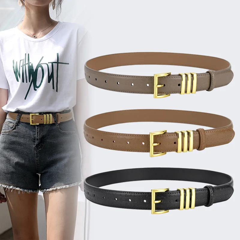 

Gold Gold Buckle Real Leather Ladies Jeans Belt Straps Simple Design Cowhide Cinturones Para Hombre Centure Homme Marque De Luxe