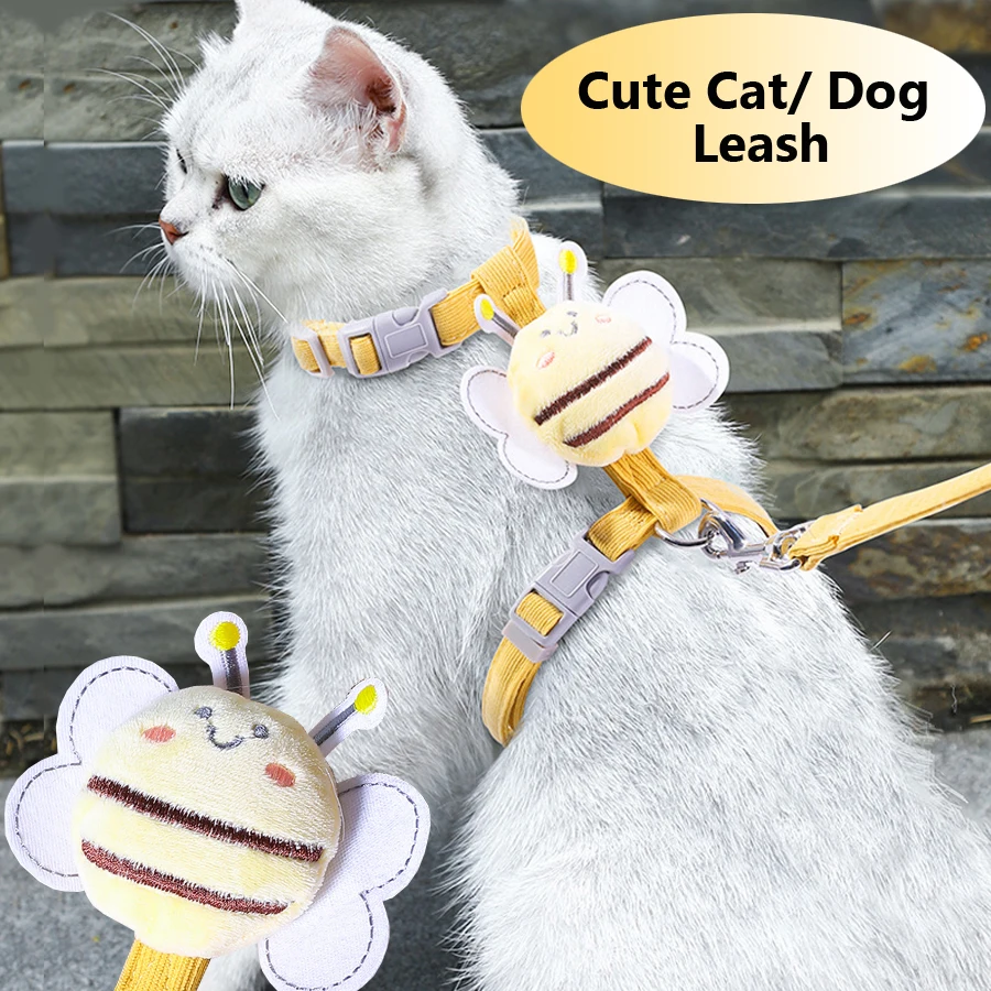 

Cute Bee Adjustable Cat Harness Leash, Pets Collar for Small Dog Cats Safe and Comfortable Outdoor Walks